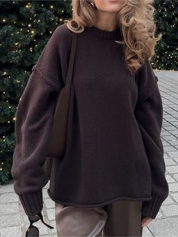 Outzidr - Brown Full Sleeve Crew Neck Relaxed Sweatshirt