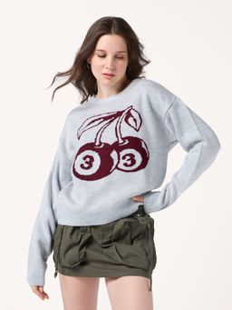 Outzidr - Grey Varsity Graphic Sweater