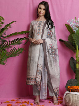 Stylee LIFESTYLE - Multi-Color Satin Digital Printed Unstitched Dress Material (Set of 3)