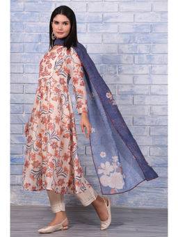 W - Off White Floral Kurta with Pant and Dupatta for Women