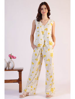 W - Off White Floral Top with Pant for Women