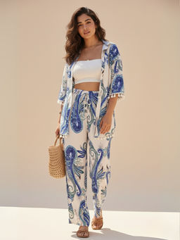 WomanLikeU - Paisley Print Shrug and Pants Beach Co-Ord's Set of 2