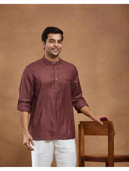 Fabindia - Wine Silk Slim Fit Mid Placket Shirt