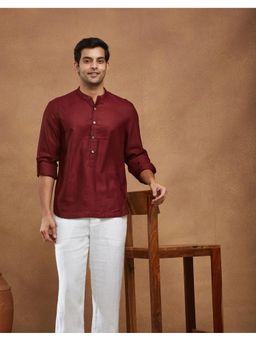 Fabindia - Maroon Viscose Silk Maroon Slim Fit Mid Placket Shirt