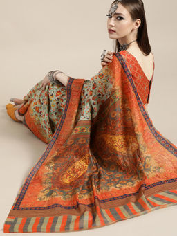 Sareemall - Sea Green Festive Wear Poly Silk Printed Saree With Unstitched Blouse with Unstitched