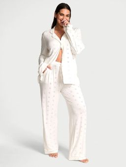 Victoria's Secret - White Self Design Regular Shirt and Pyjama (Set of 2)