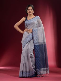 CHARUKRITI - Grey with Geometric Motif and Pattern Saree with Unstitched Blouse