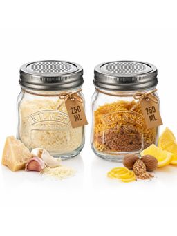 Kilner - 250ml Glass Grater Jar Set of 2 with Fine Grater Lid for Cheese, Garlic and Spices