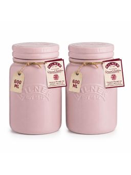 Kilner - 600ml Pink Ceramic Storage Jar Set of 2 with Airtight Push Lid