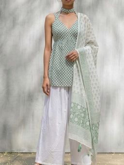 MAAND - Women Cotton Blend Kurti and Palazzo with Dupatta