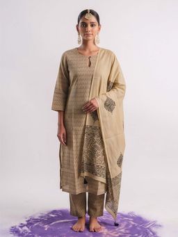MAAND - Women Pure Cotton Straight Kurta & Pant With Dupatta
