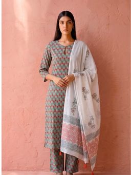 MAAND - Women Pure Cotton Straight Kurta & Pant With Dupatta