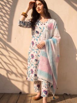 MAAND - Women Cotton Blend Straight Kurta & Pant With Dupatta