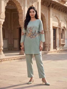 Autumnlane - Gaur Pista Embroidery Cotton Co-Ord Set