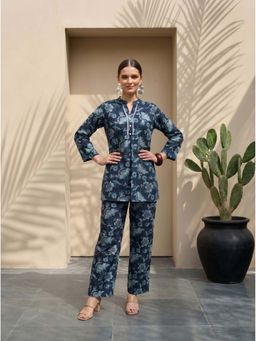 IMANA - Women Pure Cotton Pink Mandarin Collar Pant Co-Ord Set