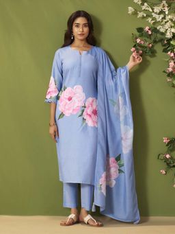 Autumnlane - Cadet Printed Cotton Linen Kurta & Pant Dupatta
