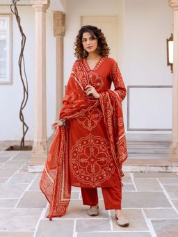 Autumnlane - Karen Tangerine Cotton Kurta & Pant With Dupatta
