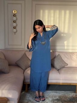 The Quince Life - Blue Solid/Plain Straight Co- Ord Sets