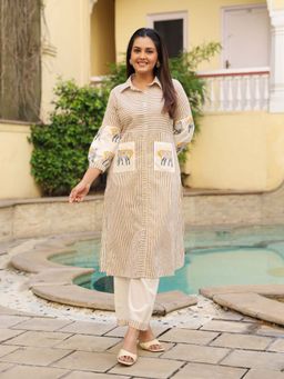Autumnlane - Dyna Amber Printed Stripe Kurta & Pant