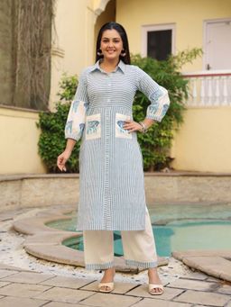 Autumnlane - Dyna Azure Printed Stripe Kurta & Pant
