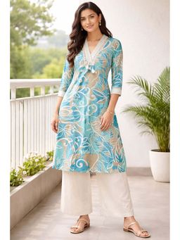 Autumnlane - Sky Cotton Kurta & Pant-Aqua