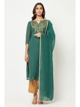 Barara Ethnic - Deep Green Embroidered Kurta (Set of 3)