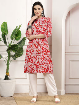 Nayam by lakshita - Women Red Paisley Printed Kurta and Pant (Set of 2)