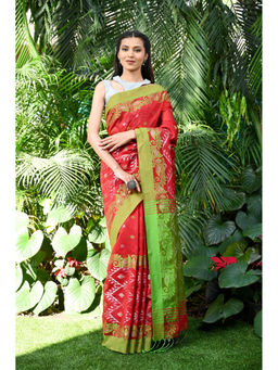 Beatitude - Red Handloom Cotton Silk Saree with Unstitched Blouse