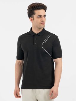 Red Tape - Black Solid/Plain Collar Neck Regular Polo T-Shirt