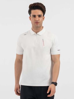 Red Tape - White Solid/Plain Collar Neck Regular Polo T-Shirt