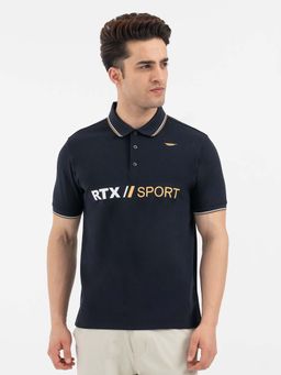 Red Tape - Navy Blue Typography Collar Neck Regular Polo T-Shirt