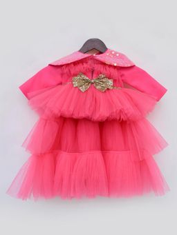 Fayon Kids - Hot Pink High Low gown with Sequined Cape (Set of 2)
