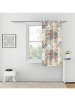 Swayam - Cream & Grey 80% Blackout Eyelet Hanging Window Curtain (5 Feet)