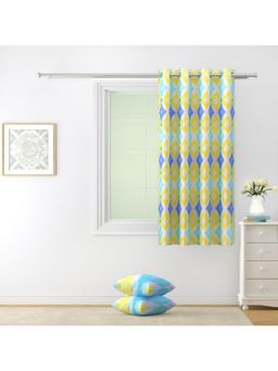 Swayam - Yellow & Blue 80% Blackout Eyelet Hanging Window Curtain (5 Feet)
