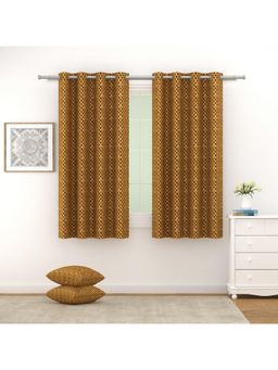 Swayam - 100% Blackout Eyelet Hanging Window Curtain (5 Feet) (Pack of 2) - Gold Brown