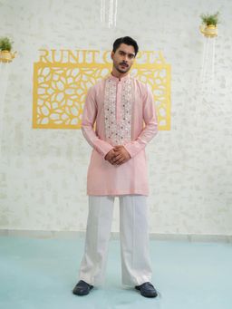 Runit Gupta - Pink Cutwork Kurta with Pyjama