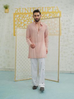 Runit Gupta - Pleat Pink Kurta With Embroidered Pants