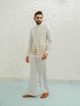 Runit Gupta - Beige Kurta with Pyjama and Nehru Jacket