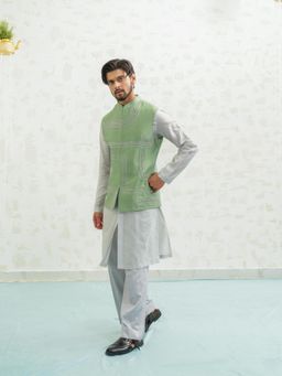 Runit Gupta - Geometry Seafoam Nehru Jacket