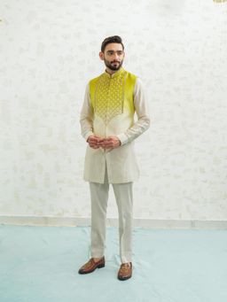 Runit Gupta - Green Ombre Latkan Kurta with Pyjama and Nehru Jacket