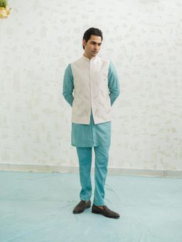 Runit Gupta - Feather Pink Kurta with Pyjama and Nehru Jacket