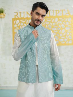 Runit Gupta - Contour Blue Zipper Nehru Jacket
