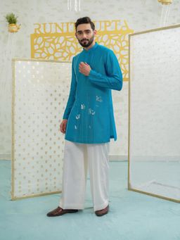 Runit Gupta - Mosaic Flower Blue Kurta with Pyjama