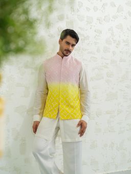 Runit Gupta - Pink Yellow Duo Nehru Jacket