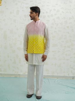 Runit Gupta - Pink Yellow Duo Kurta with Pyjama and Nehru Jacket