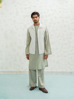 Runit Gupta - Amoeba Linen Kurta with Pyjama and Nehru Jacket
