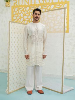 Runit Gupta - Palm Tree Cutwork Kurta With Pyjama