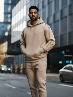 Fitkin - Men Fleece Everyday Move Lite Beige Hoodie