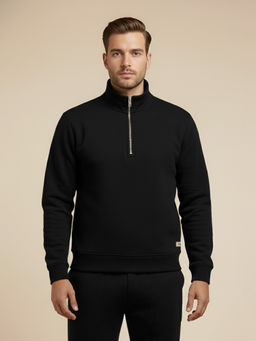 Fitkin - Men High Neck Active Ease Black Sweatshirt