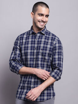 Cantabil - Mens Checks Navy Blue Casual Shirt